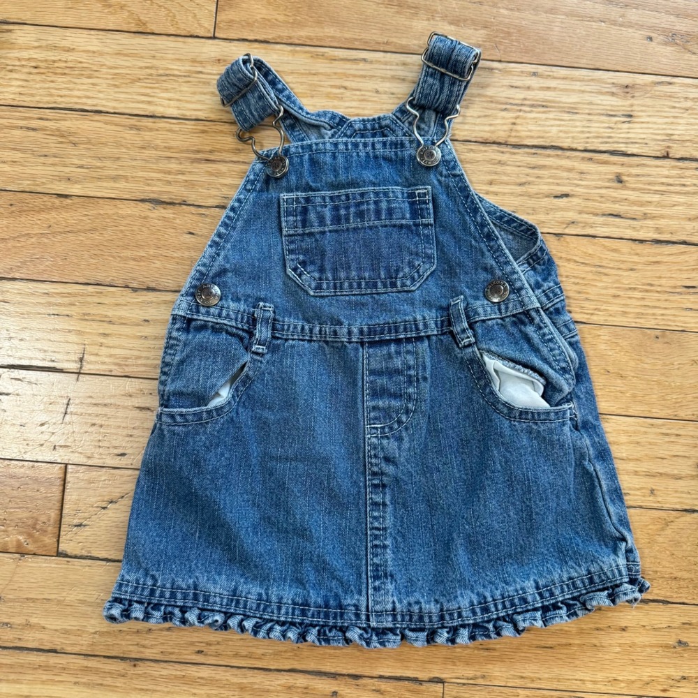Arizona Jean Co Baby Girls Denim Overall Dress Ruffle Hem Medium Wash 3-6 Months